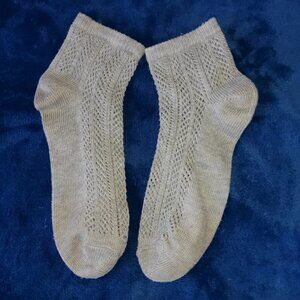 Chic Openwork Knit Ankle Socks - Light Gray